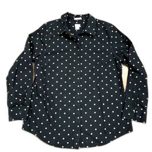 Chico's Polka Dot Black Tan Button Shirt Size 1 Medium